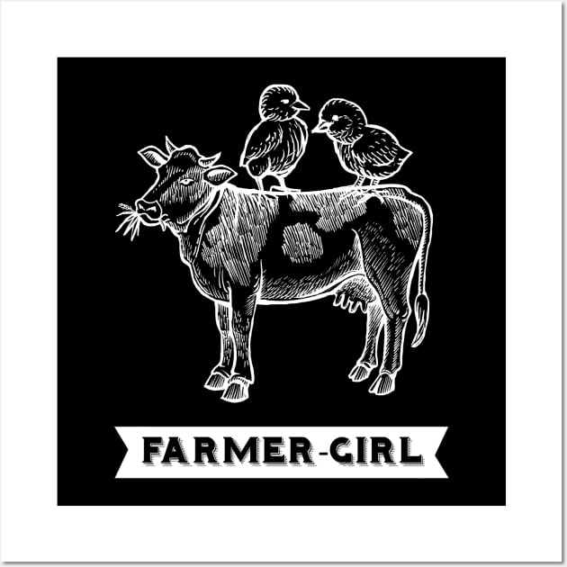 Chick Cow Farm Farmer Girl Wall Art by Imutobi